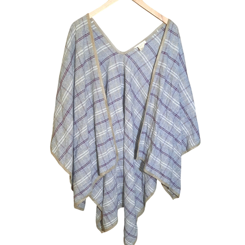 Hem & Thread Womens Gray Plaid With Tan Trim Open Wrap Size OS